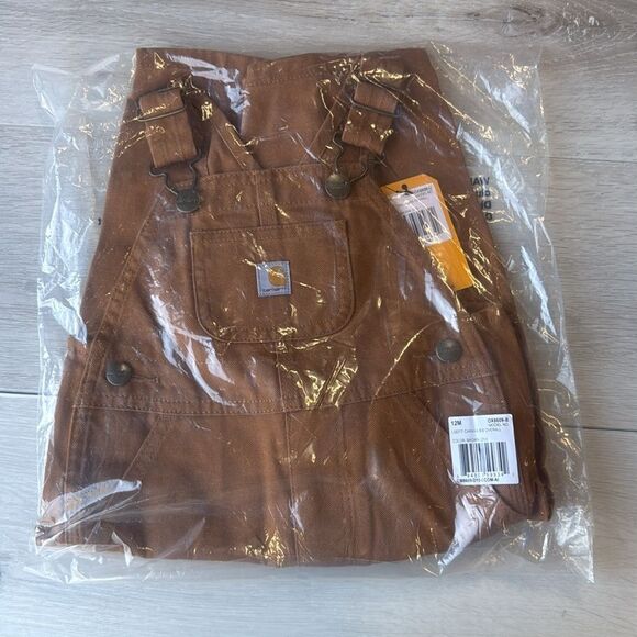 CARHARTT CANVAS BIB OVERALL (INFANT/TODDLER) 12M Brown NWT in packaging - Picture 2 of 4